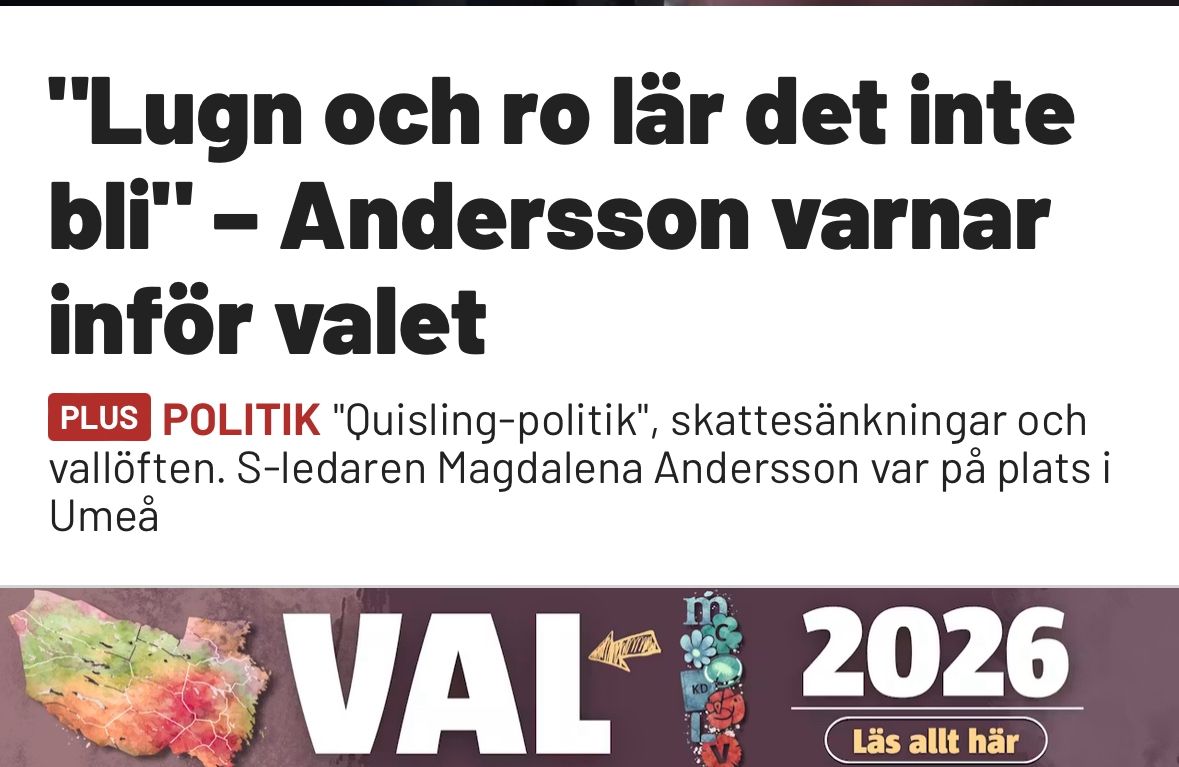 Folkbladet rapporterade om Magdalena Anderssons besök i Umeå. Foto: Skärmdump/Folkbladet