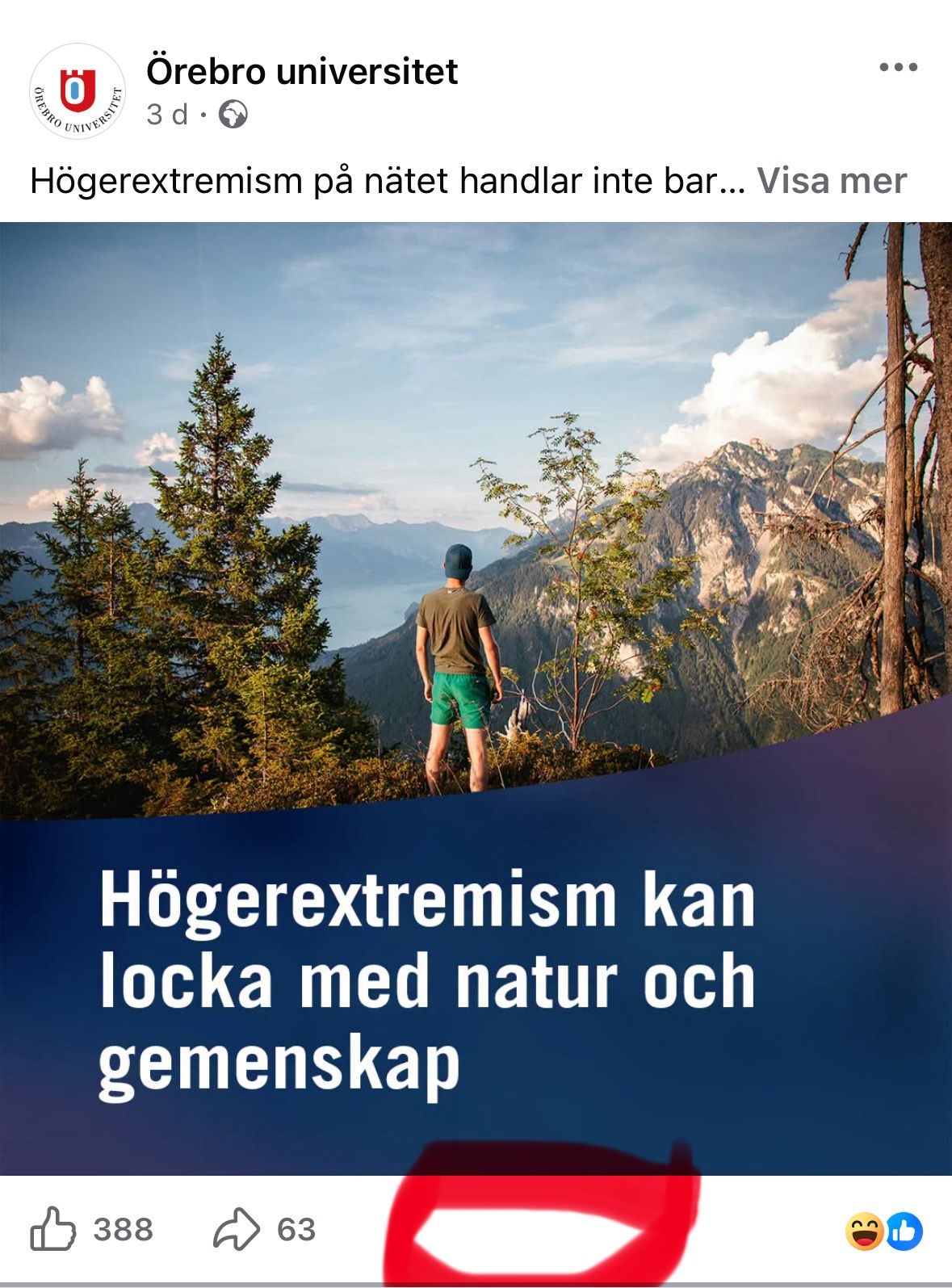 På torsdagen var de närmare 300 kommentarerna borttagna. Foto: Facebook/Örebro universitet