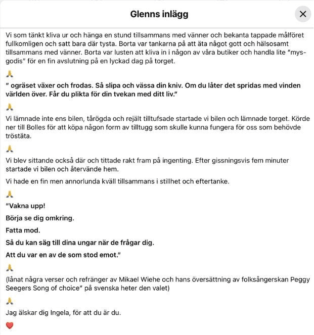 En del av Glenn Zetterlinds inlägg om när han såg sverigedemokrater grilla. Foto: Skärmdump.&nbsp;