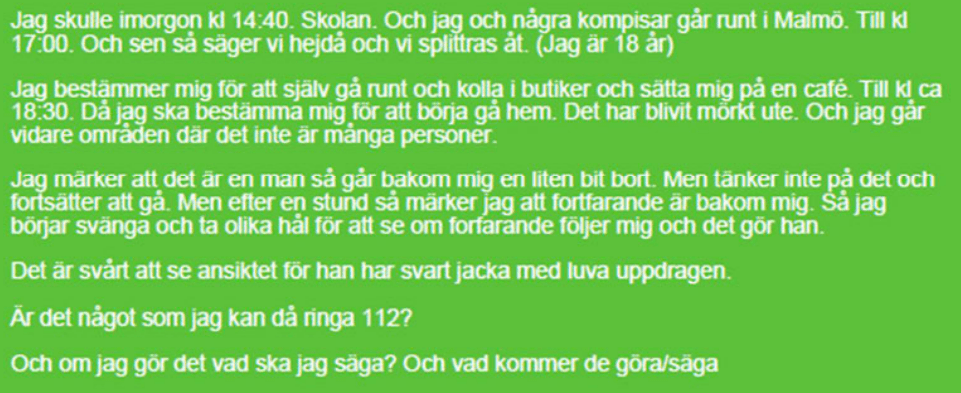 Chattlogg med ChatGPT. Rubriken: "112 samtal under överfall". Foto: Polisen