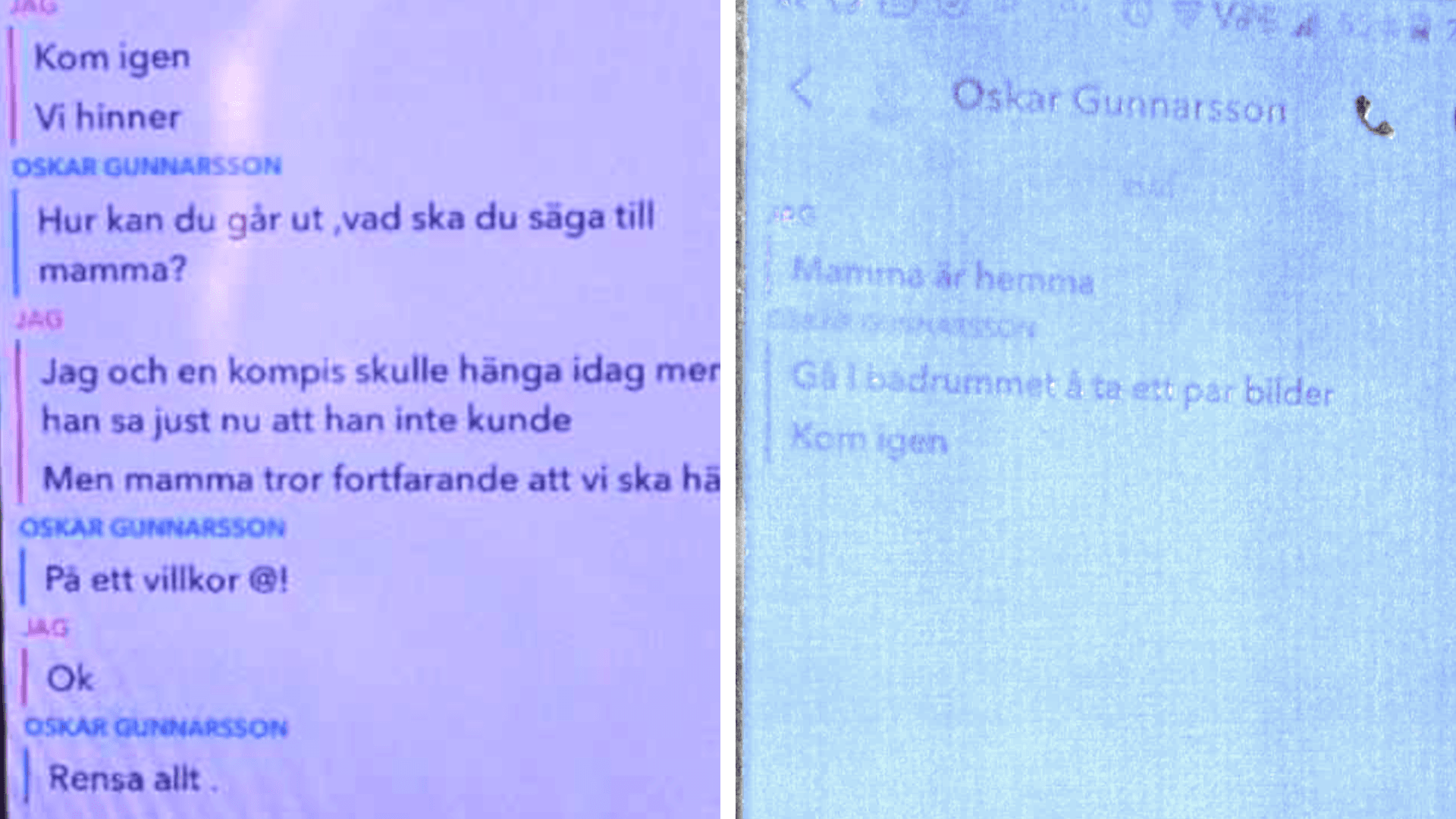 Utdrag ur Snapchat-konversationer som åklagaren menar styrker åtalet.