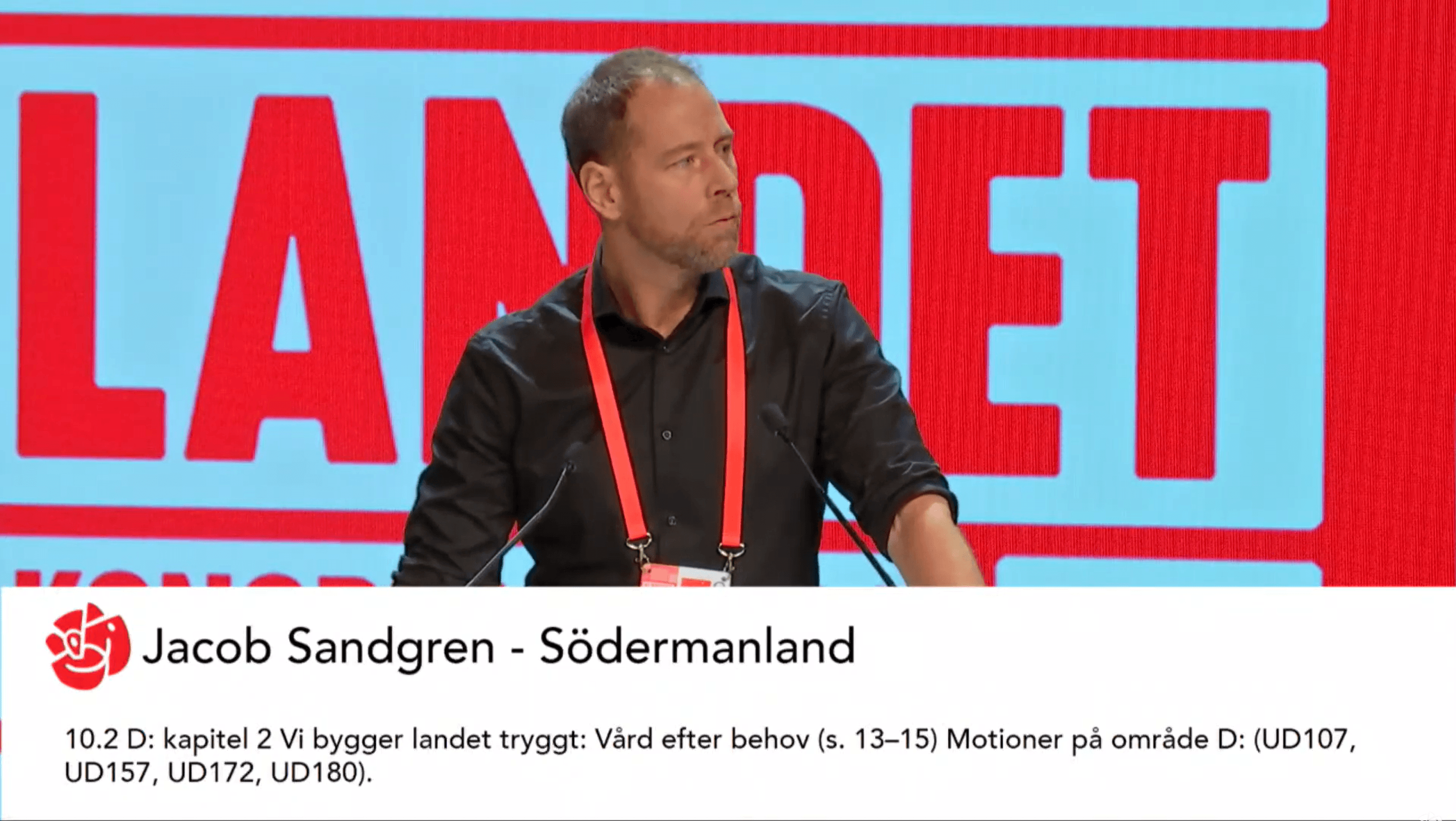 Jacob Sandgren på Socialdemokraternas kongress 2021. Bild: Socialdemokraterna/Skärmdump Youtube
