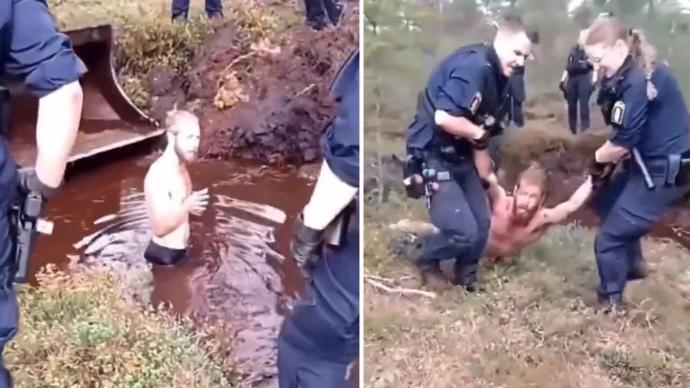 Film: Miljöaktivist släpas bort av polis – efter tal i gyttjepöl
