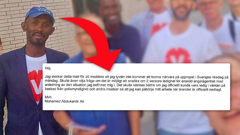 Mohamed Abdukardir Ali (V) kommer inte till riksdagen på måndag