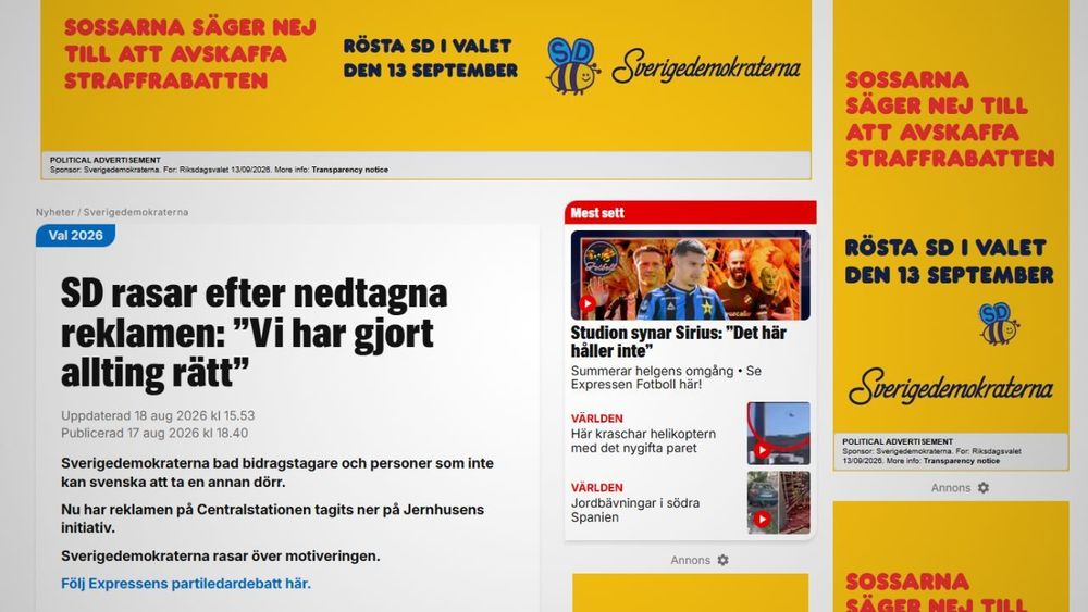 SD-kuppen: köper hela annonsutrymmet i Expressen