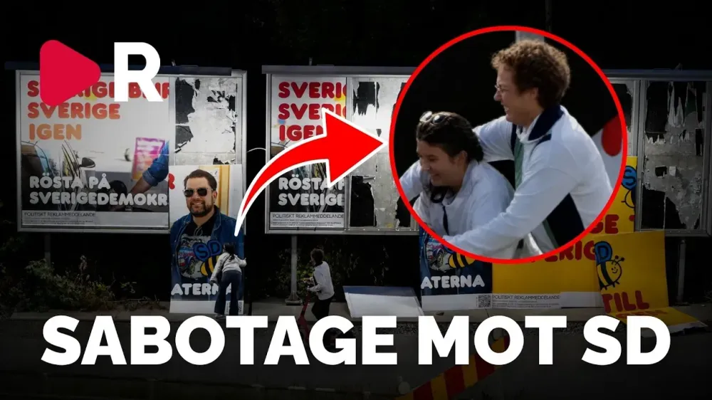 Video: Fräcka attacken mot SD:s valreklam fångas på kamera
