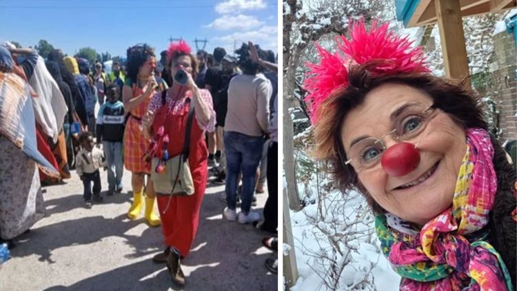 Clowner roar illegala migranter inför resan till Storbritannien
