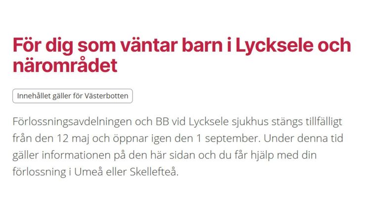 Barn föddes på parkering – BB stängt i Lycksele