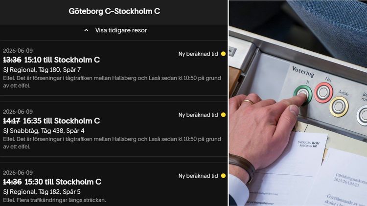Riksdagsledamöter fast i tågstopp – kan missa viktig omröstning