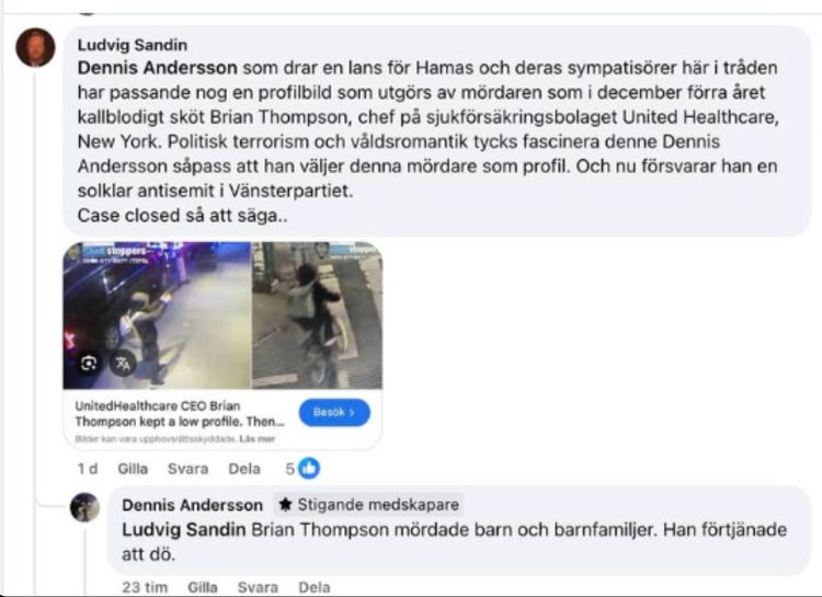 Vänsterpolitiker om amerikan: ”Han förtjänade att dö”