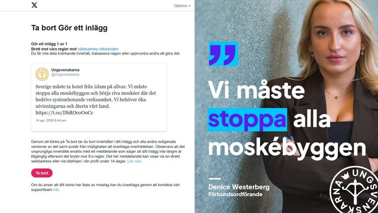 SD:s ungdomsförbunds X-konto nedstängt efter inlägg om islam