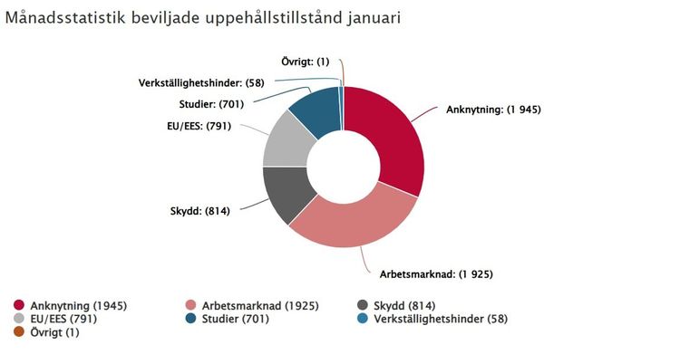Nya siffror för beviljade uppehållstillstånd under januari