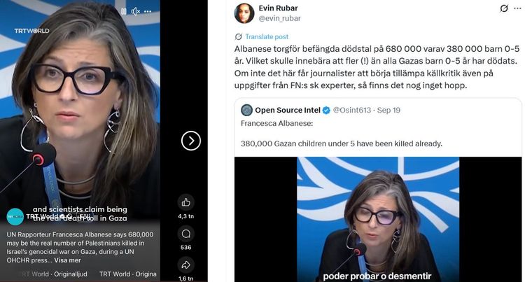Här fabulerar FN:s rapportör om antalet döda barn i Gaza-kriget