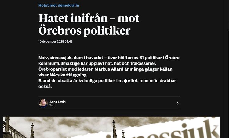 Här pekas Örebropartiets ledare ut som hot mot demokratin i lokaltidningen