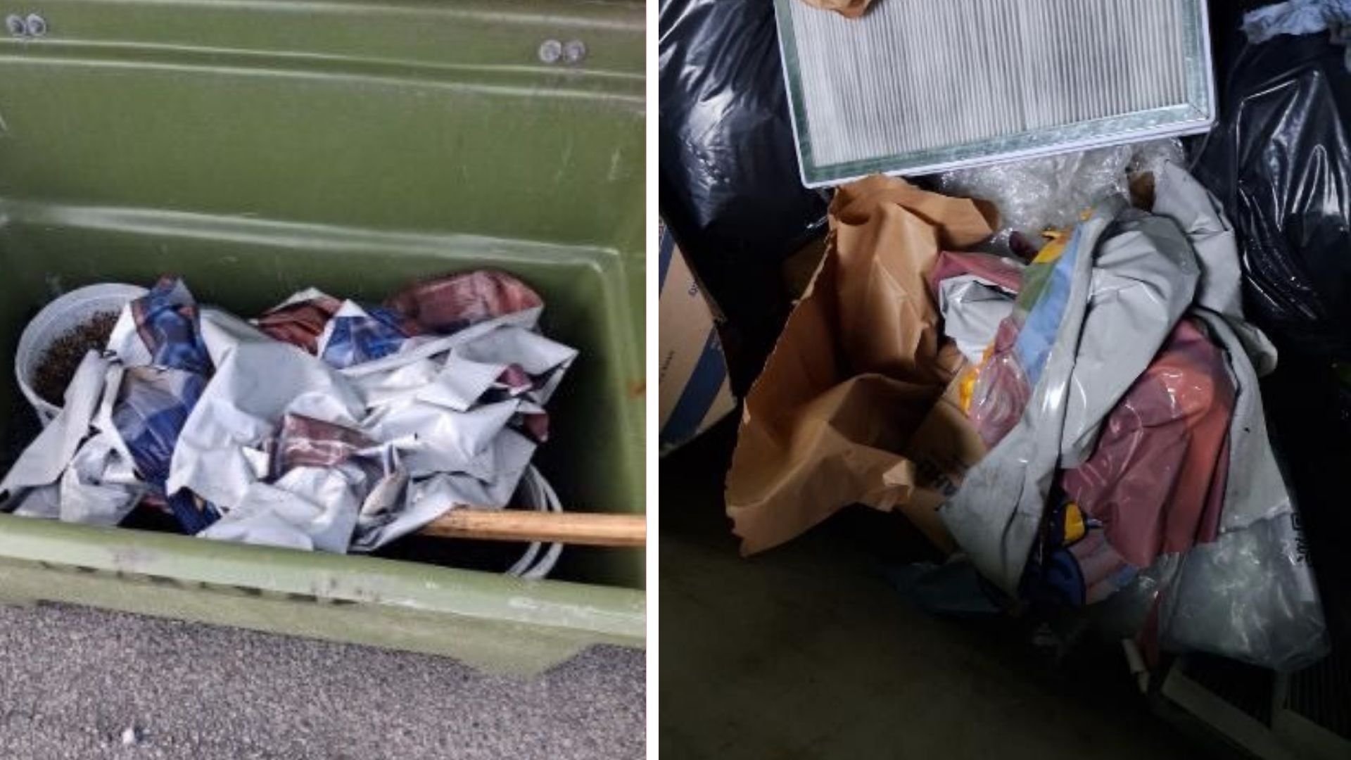 Nedriven reklam hittad i sopkärl i anslutning till bussarna. Foto: Privat.